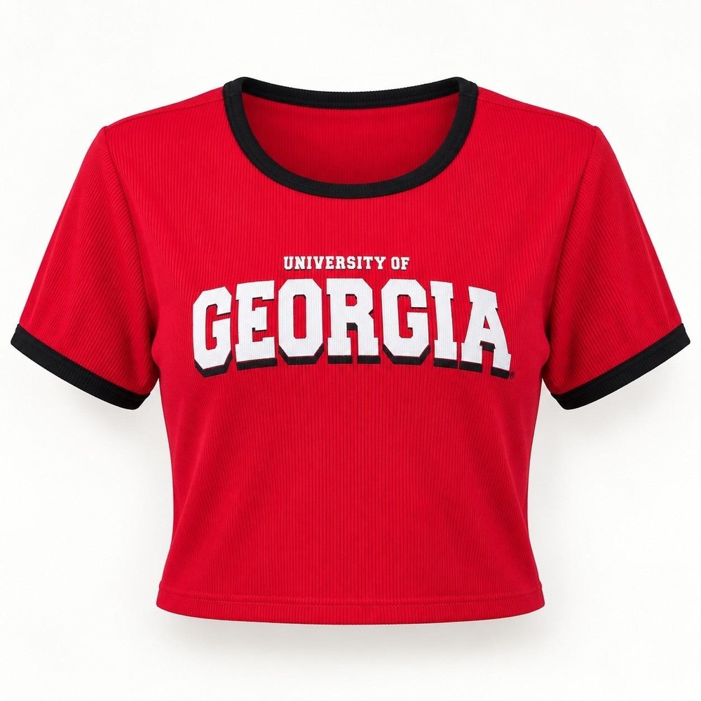 ZooZatz Georgia Bulldogs Women's XL Ribbed Ringer Baby Tee Red Crop Top NWT